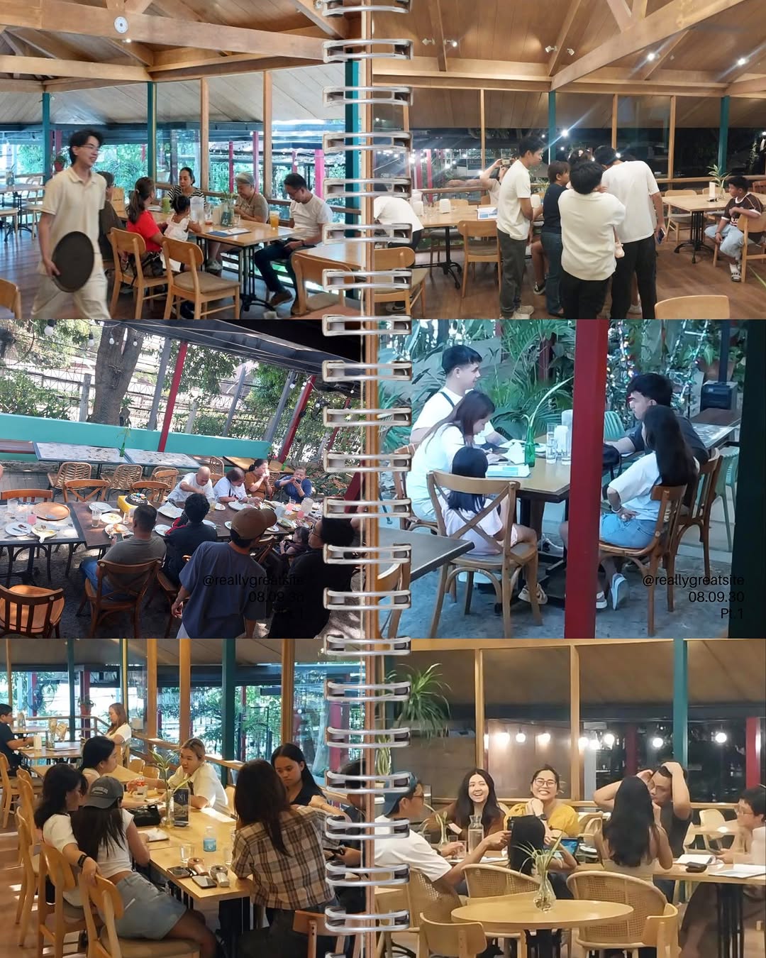 Guests dining at Miguel's Garden Cafe — busy alfresco setting with full tables and warm atmosphere